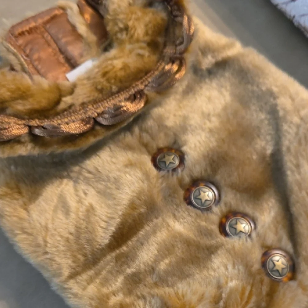 New Couture Warm Velcro Faux Fur Dog Coat Beautiful Button Accents Rare